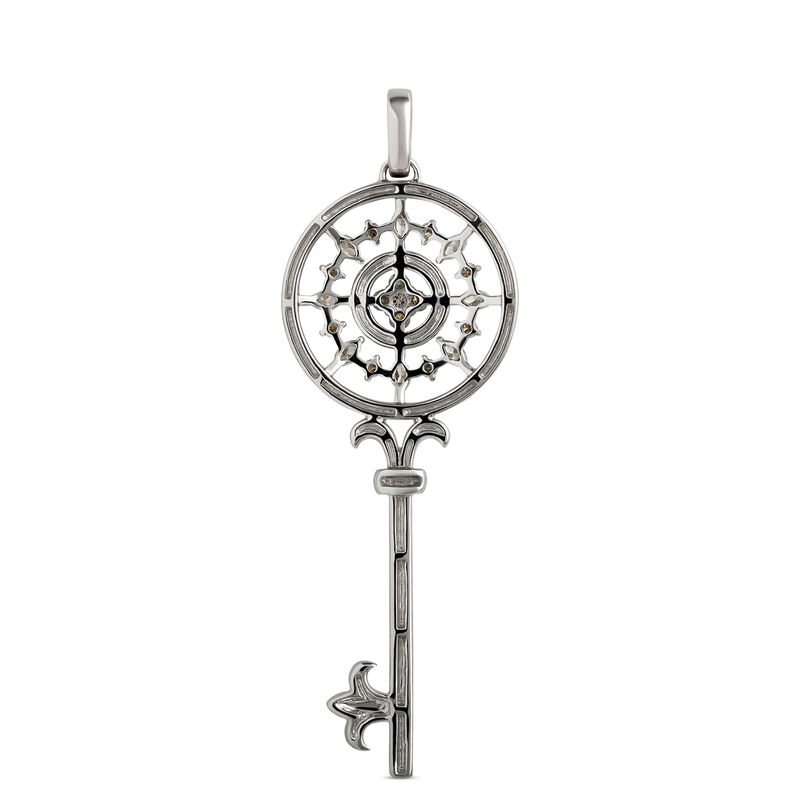 Key Shaped Pendant with Round Diamonds, 1 &frac12; Carat Total Weight, 14K White Gold image number 2