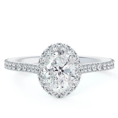 Oval Diamond Halo Engagement Ring, 18K White Gold