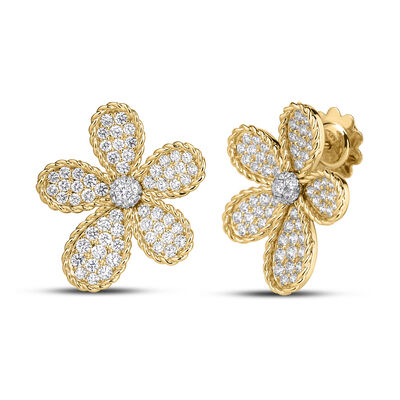 Roberto Coin 18K Yellow and White Jasmine Flower Stud Earrings