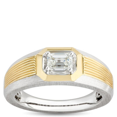 Bold Two Tone Emerald Cut Diamond Ring, ⅔ Carat, 18K Gold