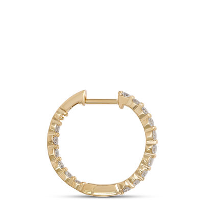18MM Inside Out Diamond Hoops, 14K Yellow Gold