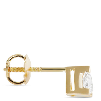 Fancy Shape Trillion Diamond Stud, ⅓ Carat, 14K Yellow Gold