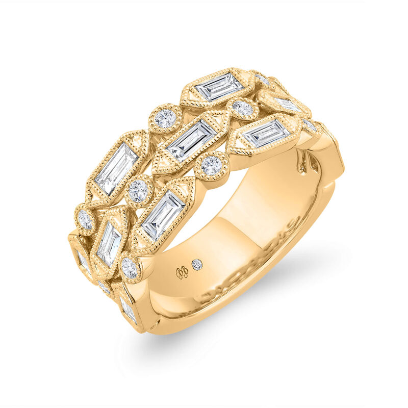 Bella Ponte Three-Row Milgrain Diamond Ring, 1 Carat Total Weight, 14K Yellow Gold Size 7 image number 0