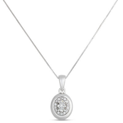 Elegant 18-Inch Pendant Necklace with Oval and Round Diamonds, ⅓ Carat Total Weight, 14K White Gold