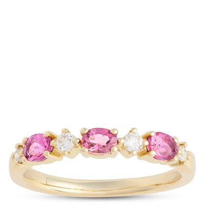 Classic Oval Tourmaline and Diamond Ring, 0.15 Carat Total Weight, 14K Yellow Gold