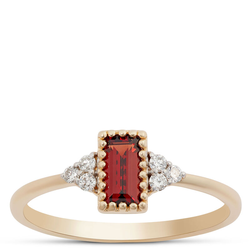 Emerald Cut Garnet and Diamond Ring, 14K Yellow Gold image number 0