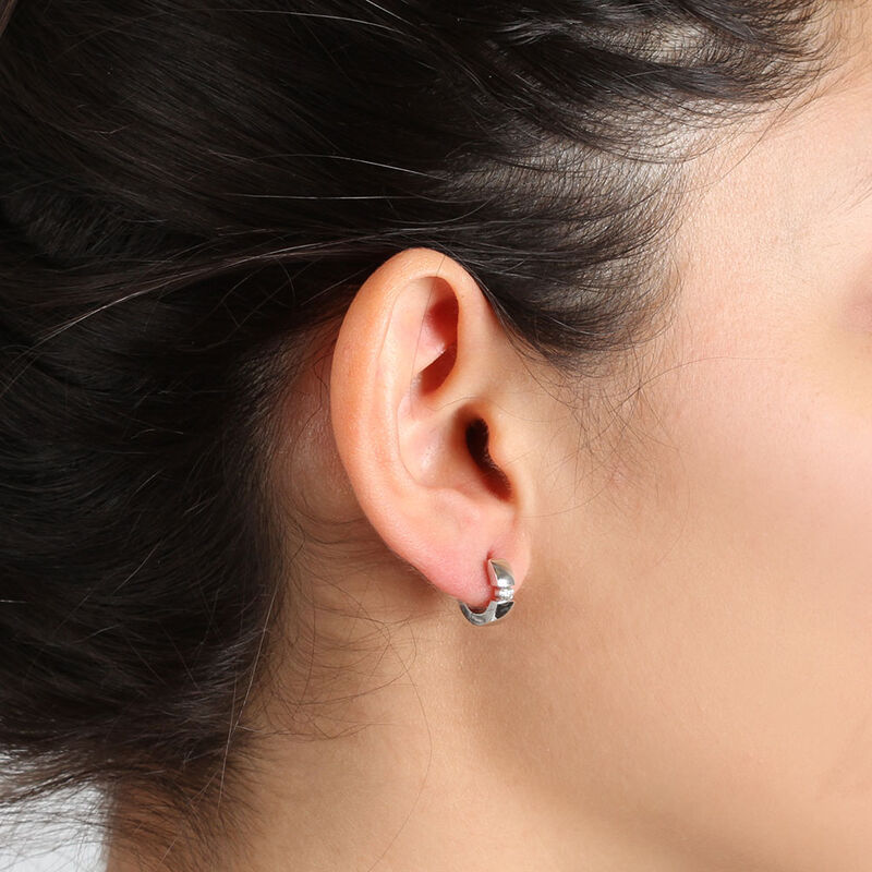 Diamond Huggie Earrings, 14k White Gold image number 1