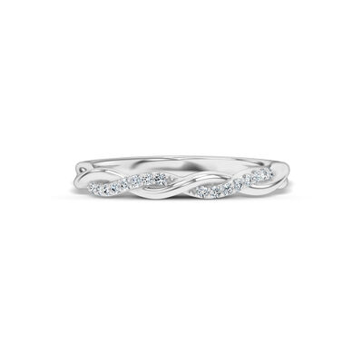 Classic Round Diamond Band with Twisted Shank, 0.08 Carat Total Weight, 14K White Gold Size 6.5