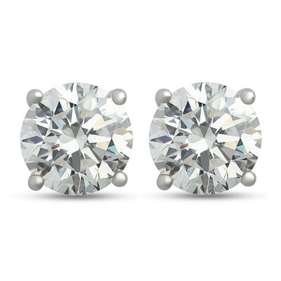 Classic Round Diamond Studs, 2 Carat, in 14K White Gold