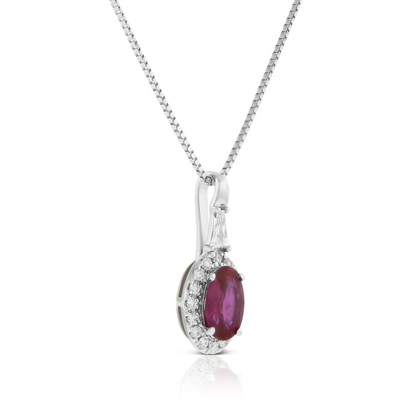 Oval Ruby & Diamond Halo Necklace 14K image number 1