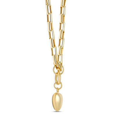 Toscano 18-Inch Puffed Heart Pendant on rectangle Link Chain, 14K Yellow Gold