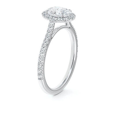 Oval Diamond Halo Engagement Ring, 18K White Gold
