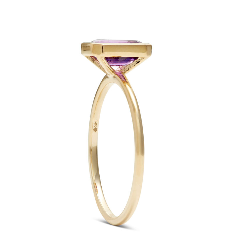 Bezel Set Emerald Cut Amethyst Ring 14K image number 1