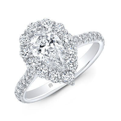 Rahaminov Pear Shaped Halo Diamond Engagement Ring, 18K White Gold
