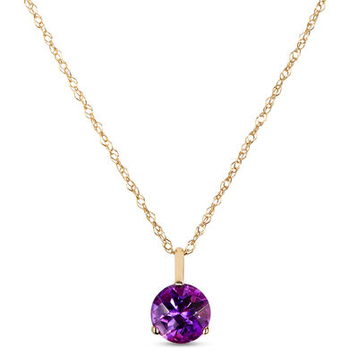 Classic 18-Inch Amethyst Pendant Necklace, 14K Yellow Gold