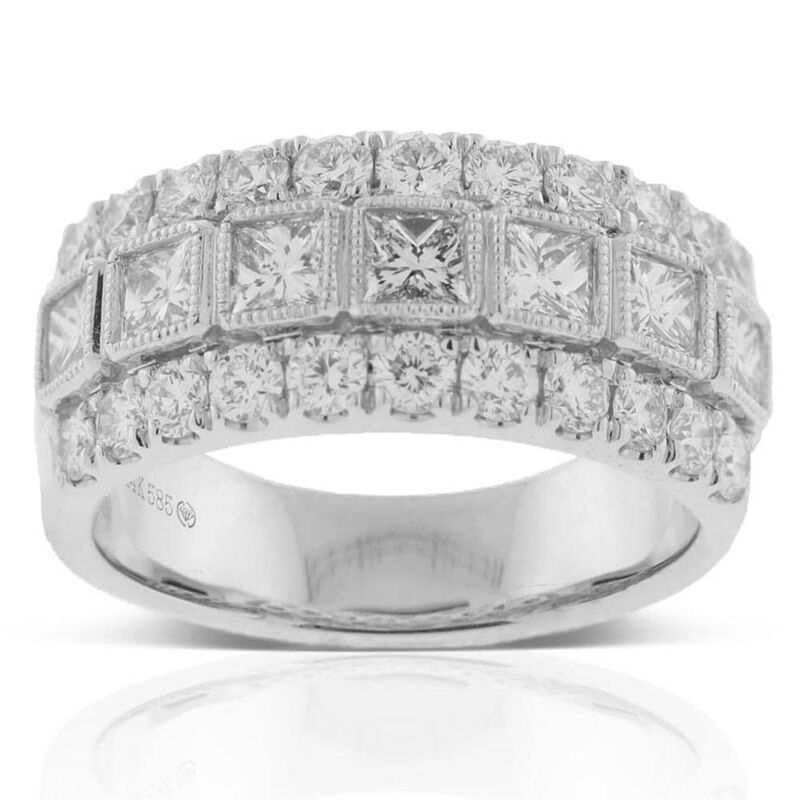 Princess & Round Diamond 3-Row Band 14K image number 0