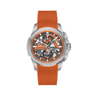 NORQAIN Independence Skeleton Orange Dial Watch, 42mm
