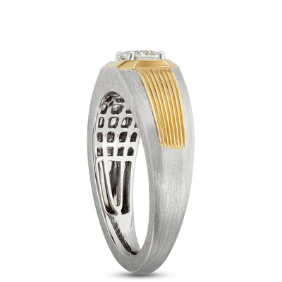 Bold Two Tone Emerald Cut Diamond Ring, ⅔ Carat, 18K Gold