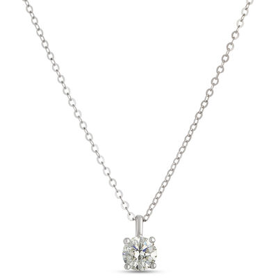 Classic Round Diamond Pendant, ⅔ Carat Total Weight, 14K White Gold