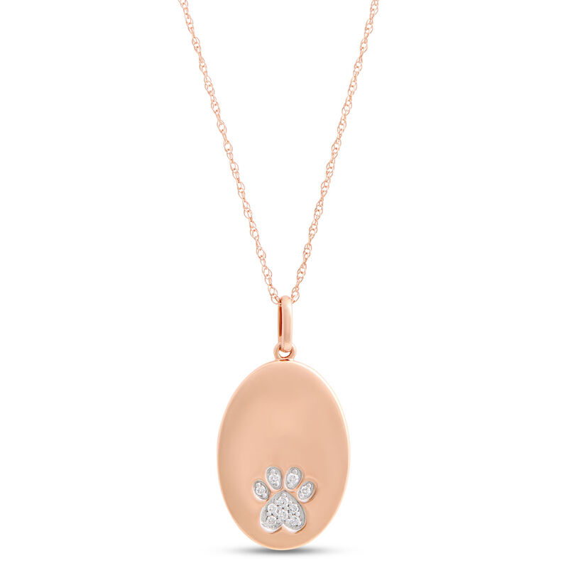 Oval Shaped Paw Pendant with Diamonds, 14K Yellow Gold image number 0