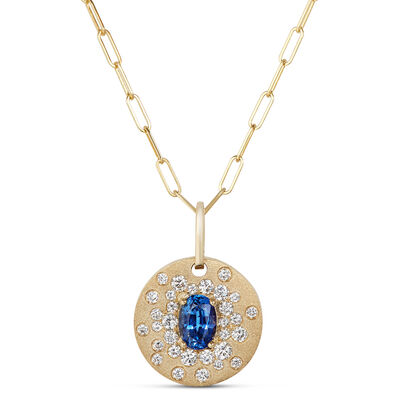 Confetti Oval Sapphire Pendant, 14K Yellow Gold