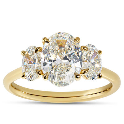 Oval Diamond Engagement Ring, 3 Carat Total Weight, 18K Yellow Gold