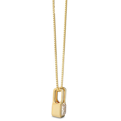 Modern 18-Inch Emerald Cut Diamond Pendant Necklace, 0.5 Carat, 14K Yellow Gold