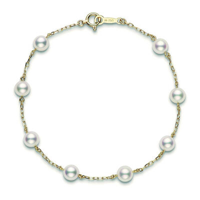 Mikimoto Akoya Cultured Pearl Station Bracelet 5mm, A+, 18K