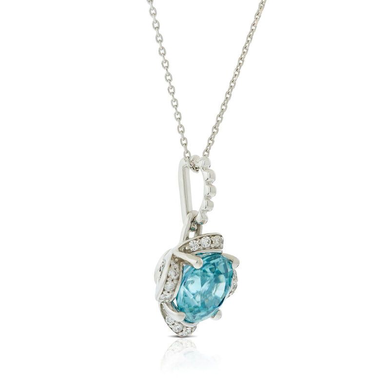 Blue Zircon & Diamond Flower Necklace14K&nbsp; image number 1