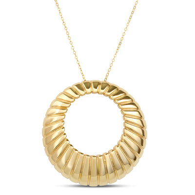 Toscano Fluted Circle Necklace, 14K Yellow Gold