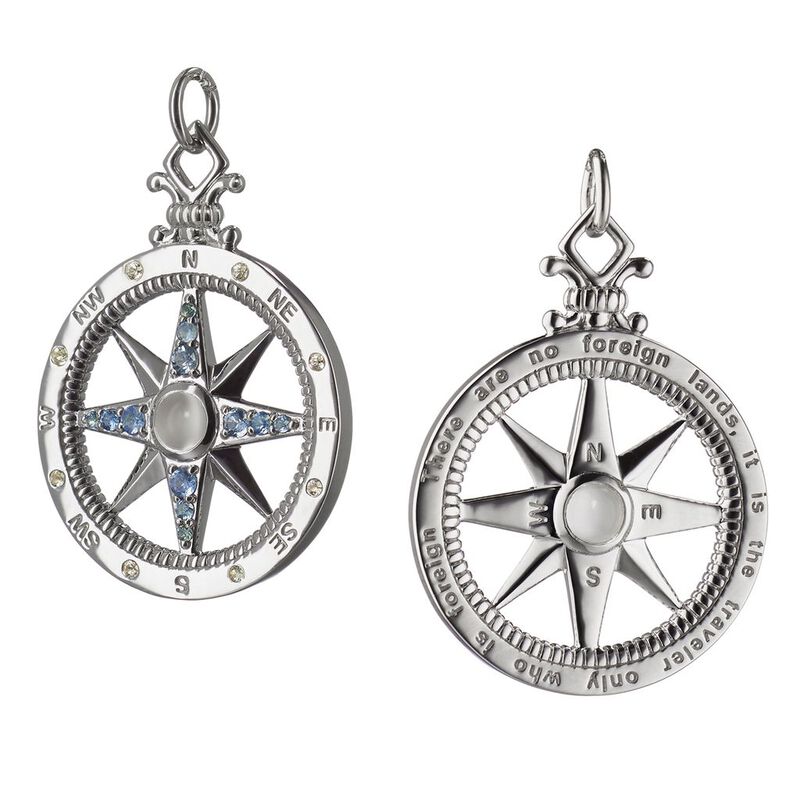 Monica Rich Kosann "Adventure" Global Compass Charm with Sapphires, Sterling Silver image number 0