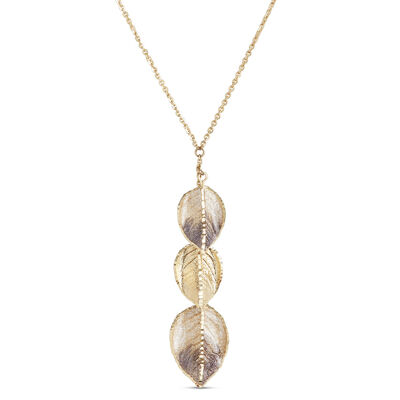 Toscano Triple Brown Enamel Leaf Necklace, 14K Yellow Gold