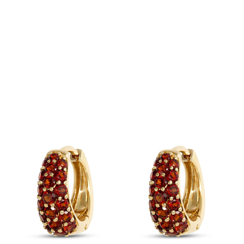Classic Hoop Earrings With Pave Round Garnet Gemstones, 14K Yellow Gold image number 0