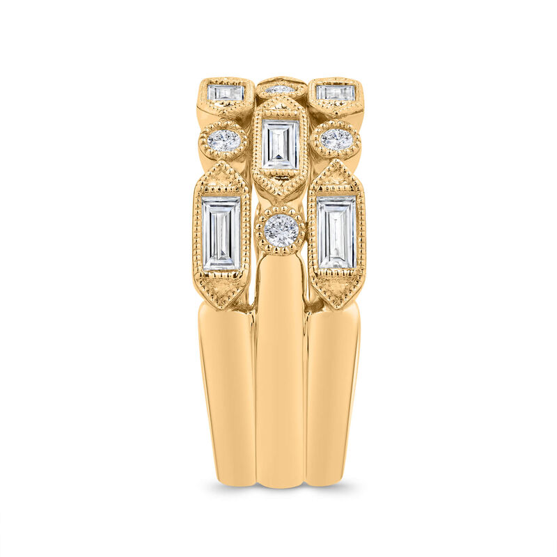 Bella Ponte Three-Row Milgrain Diamond Ring, 1 Carat Total Weight, 14K Yellow Gold Size 7 image number 1