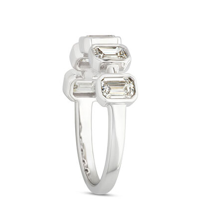 Emerald Cut Diamond Anniversary Ring, 1.2 Carat Total Weight, 14K White Gold
