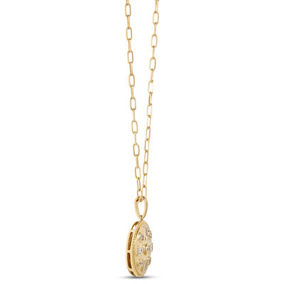 Classic 18-Inch Disk Pendant Necklace with Round and Baguette Diamonds, &frac12; Carat Total Weight, 14K Yellow Gold