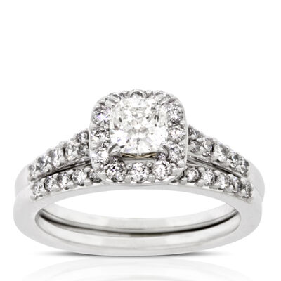 Diamond Halo Bridal Set 14K
