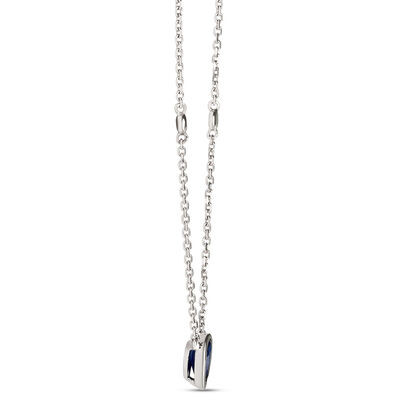 Pear Shaped Sapphire Necklace with Round Accent Diamond Stations, 14K White Gold