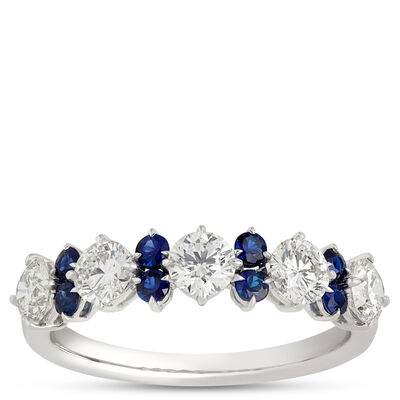 Round Diamond and Sapphire Ring, ⅖ Carat Total Weight, 18K White Gold