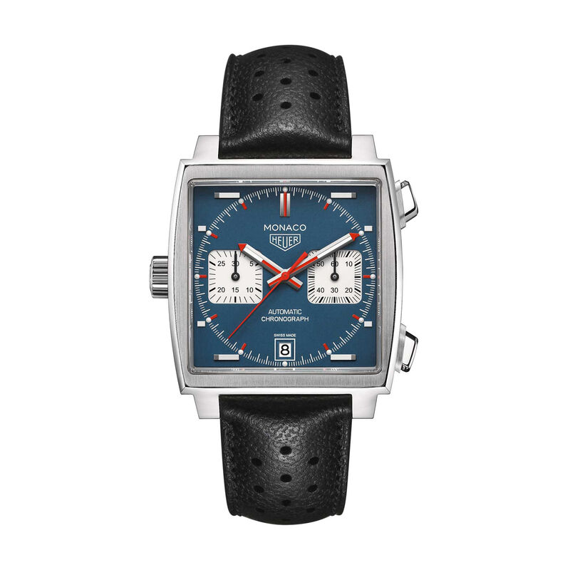 TAG Heuer Monaco Calibre 11 Automatic Mens Blue Leather Chronograph Watch, 39mm image number 0