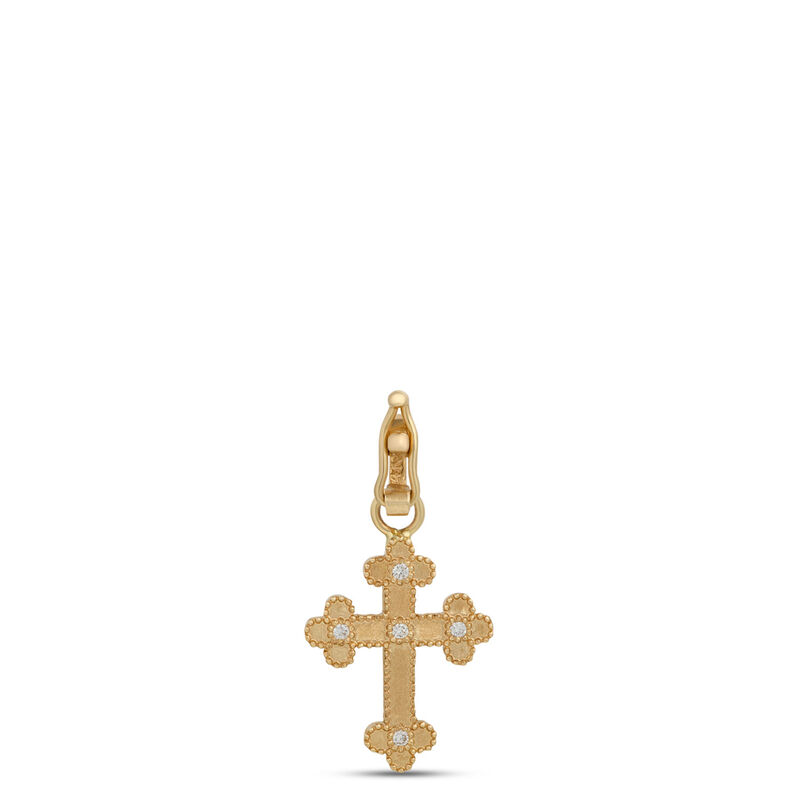 Classic Textured Cross Charm with Diamonds, 1/10 Carat Total Weight, 14K Yellow Gold image number 0