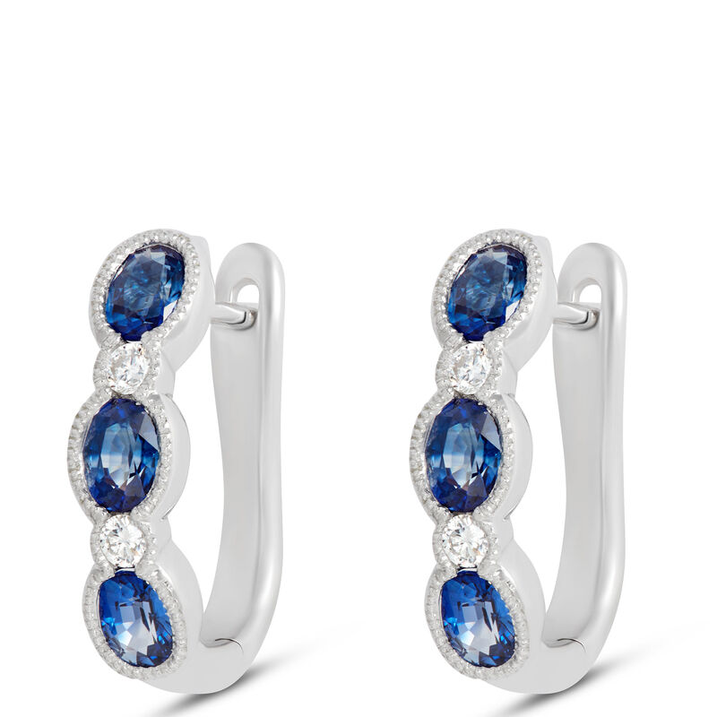 16MM Sapphire & Diamond Hoop Earrings 14K image number 0