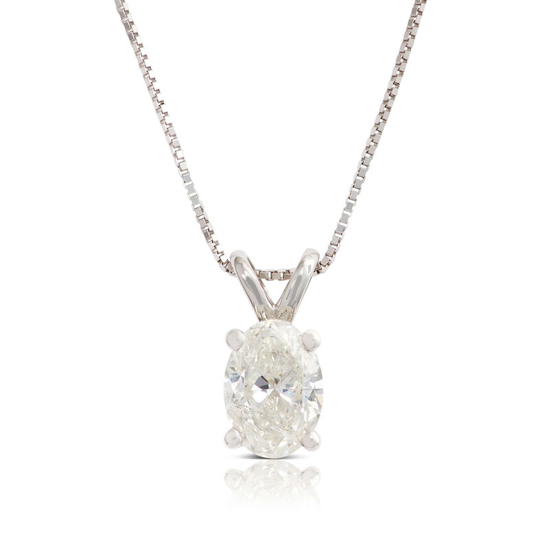 Oval Diamond Pendant, &frac34; Carat Total Weight, 14K White Gold image number 0