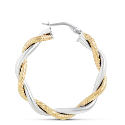 Toscano Twisted Hoop Two-Tone Earrings 14K