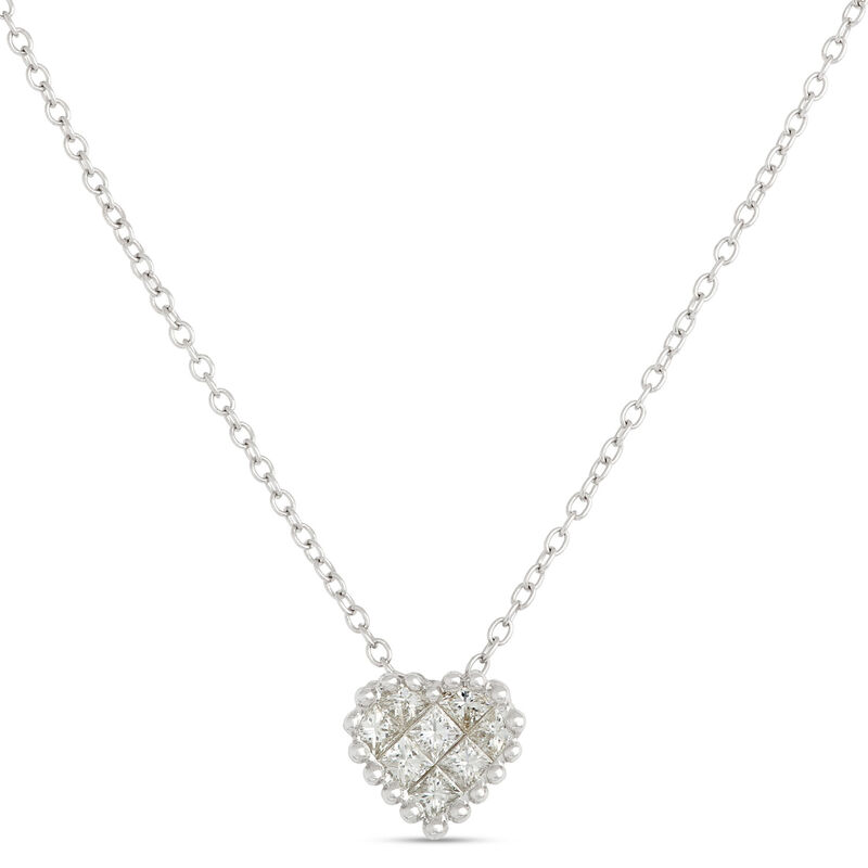 Classic Heart Shaped Diamond Cluster Pendant, ⅓ Carat Total Weight, 14K White Gold image number 0