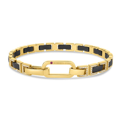 Roberto Coin 18K Yellow Gold Navarra Black Ceramic Enamel Rectangle Link Bracelet