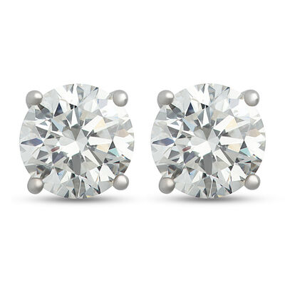 Classic Round Diamond Studs, 1 Carat, in 14K White Gold