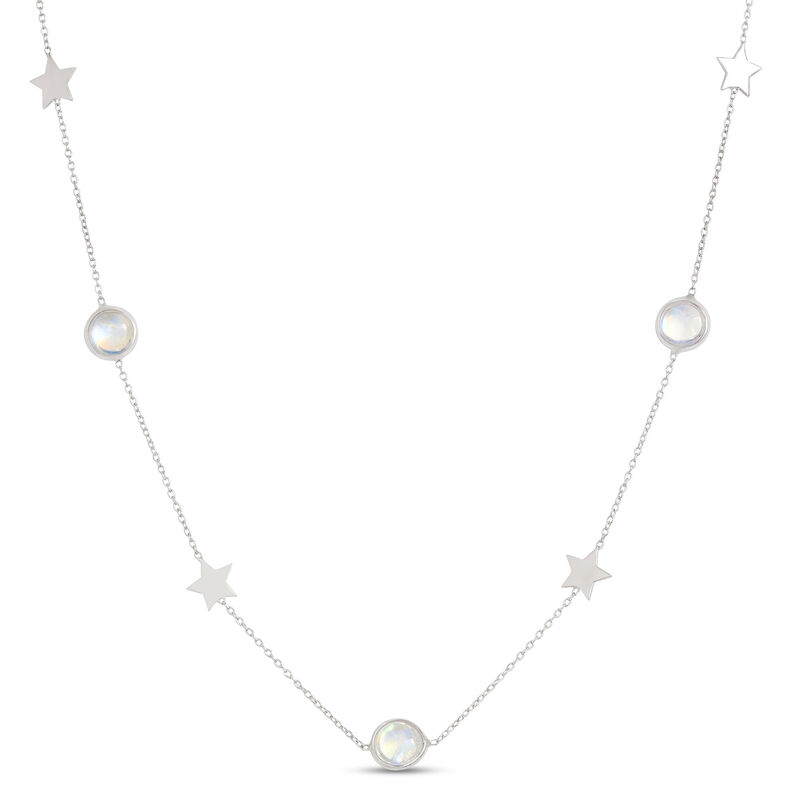 Round Rainbow Moonstone Necklace, Sterling Silver image number 0