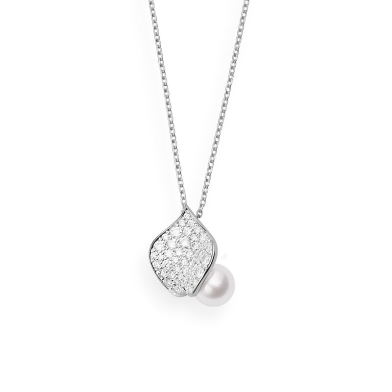 Mikimoto Les Petales Place Vendome Akoya Cultured Pearl Pendant in 18K White Gold with Diamond image number 0
