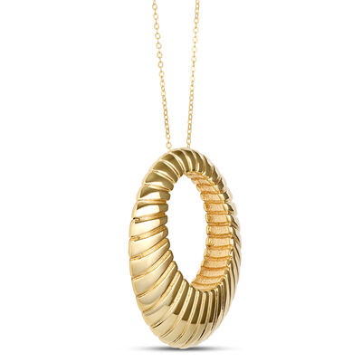 Toscano Fluted Circle Necklace, 14K Yellow Gold